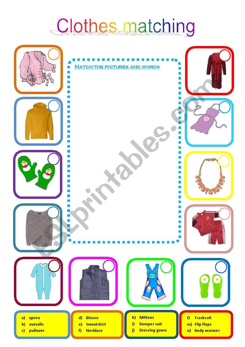 Clothes matching worksheet