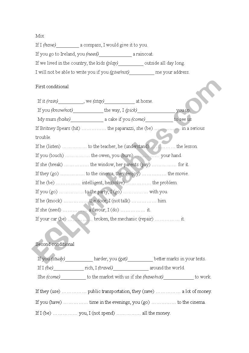 Conditional exercises (first, second and mix)