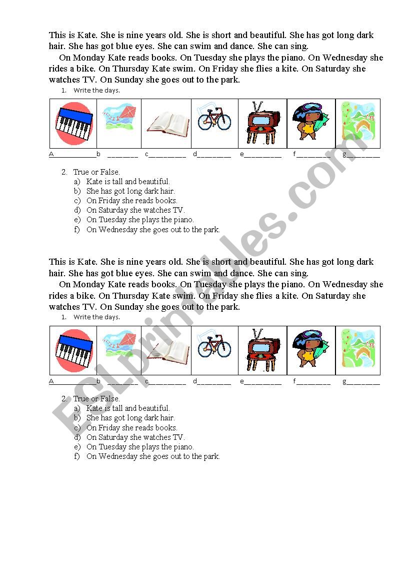 Days of the Week - simple reading comprehension