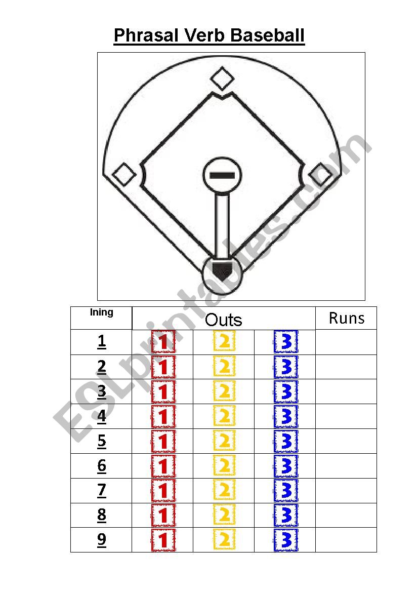 Phrasal Verb Baseball worksheet