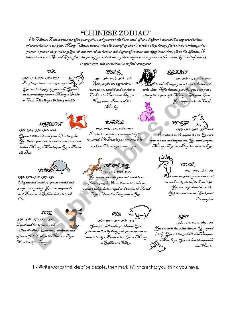Chinese Zodiac worksheet