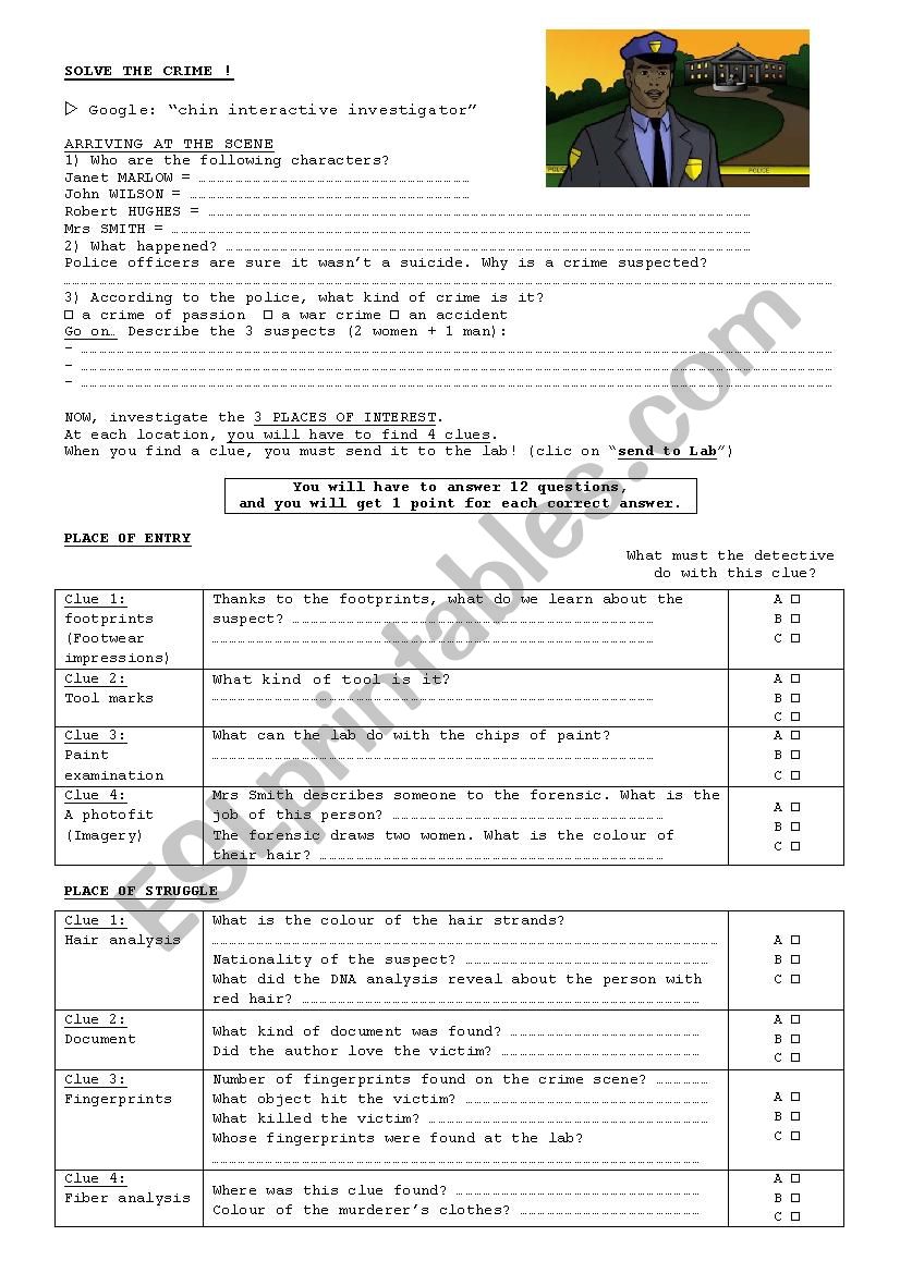 Solve the crime worksheet