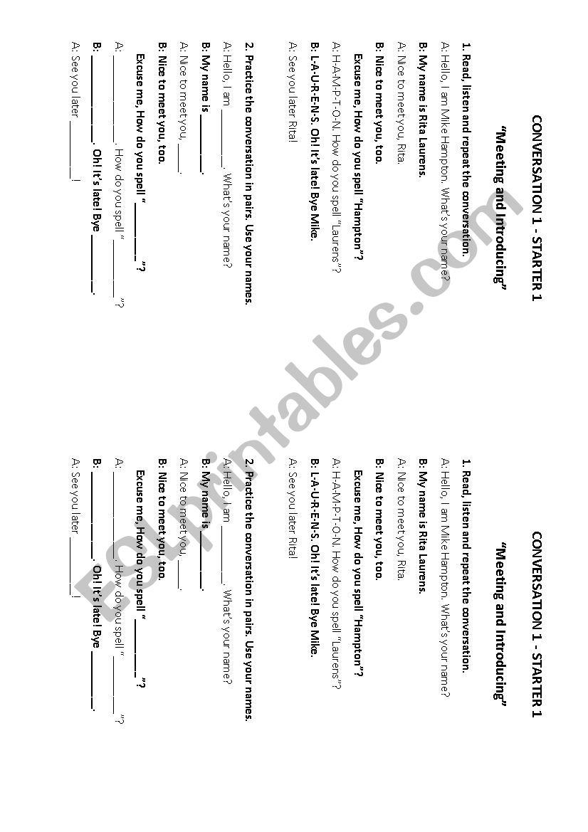 MEETING worksheet