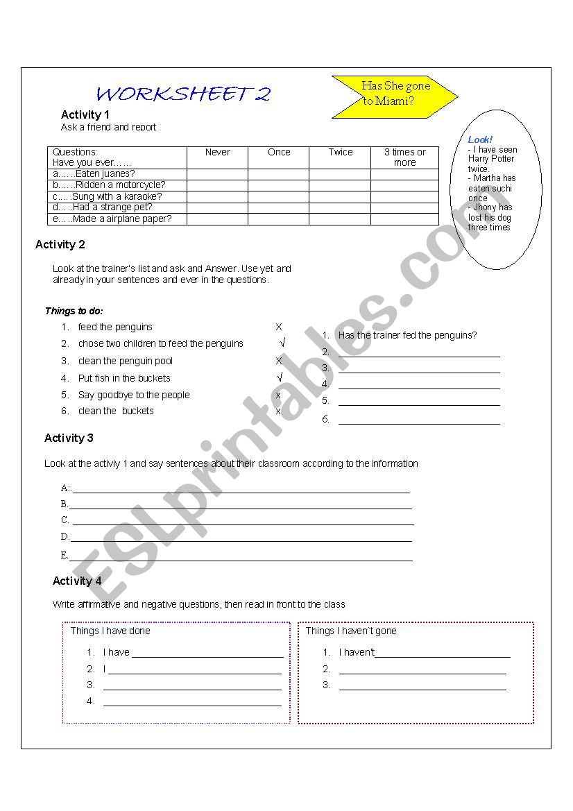 present perfect speaking worksheet