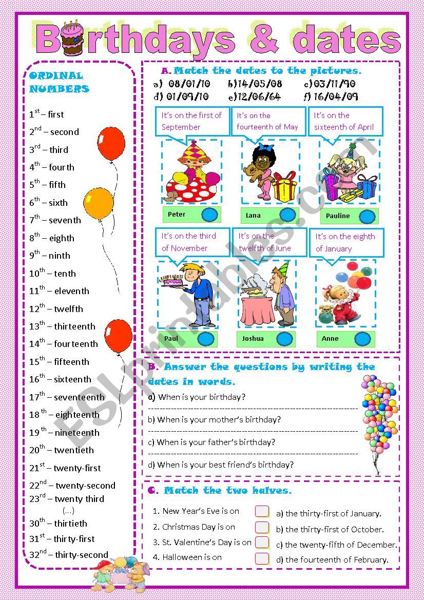 BIRTHDAYS & DATES worksheet