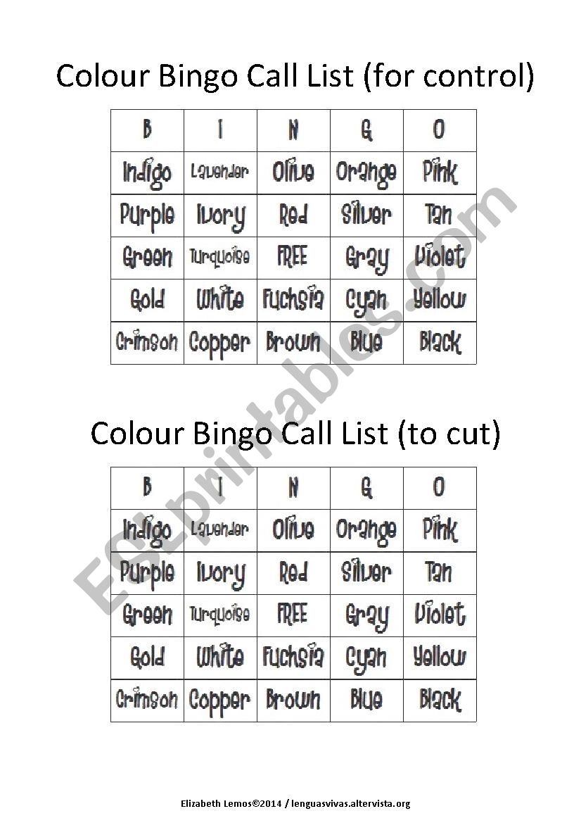 Colurs Bingo Call list (part 3)