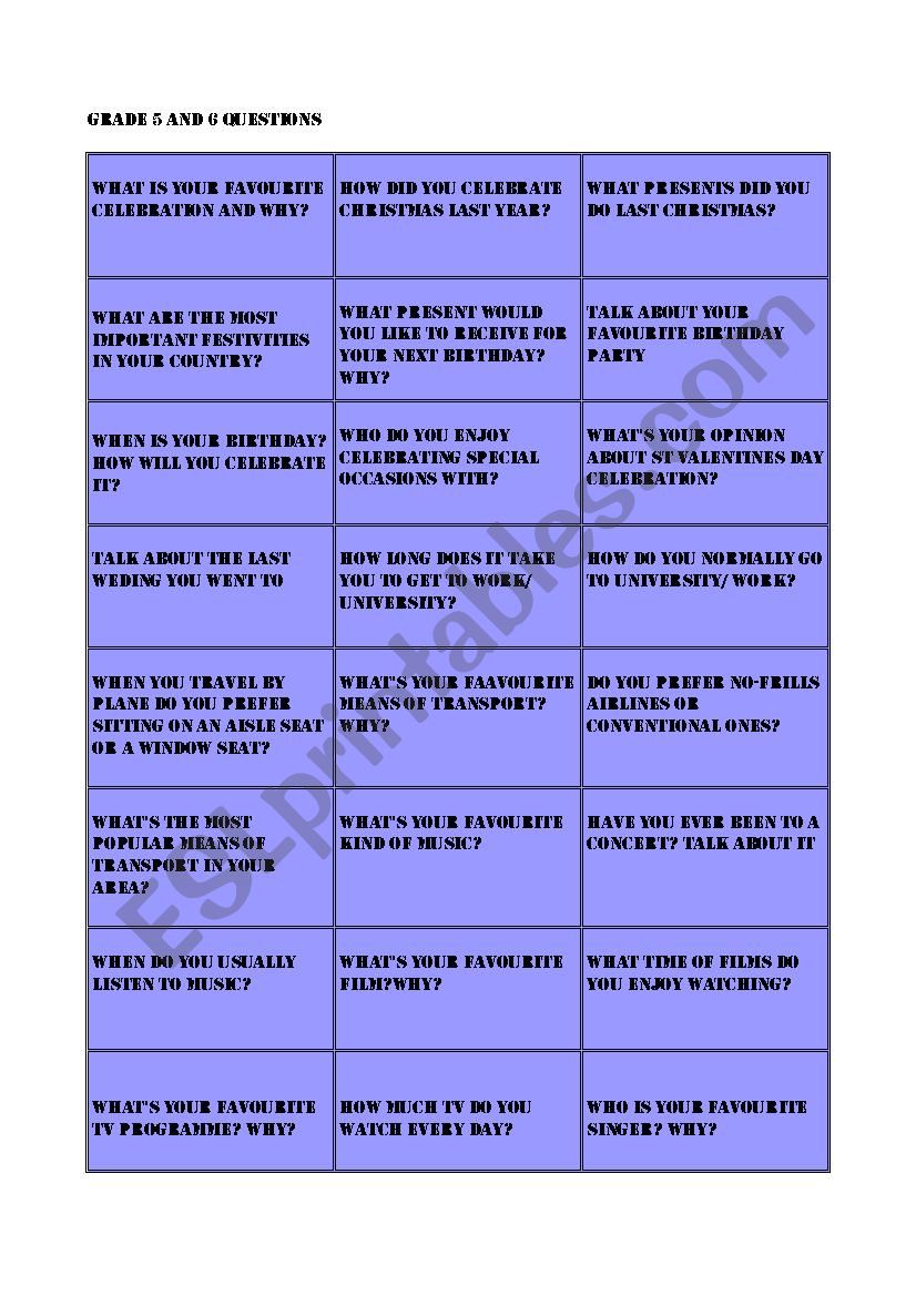 trinity ise I question cards worksheet