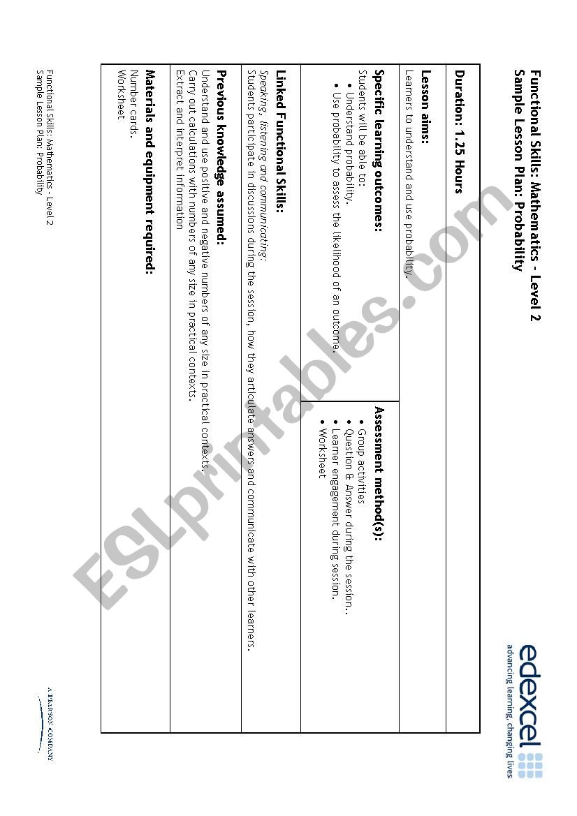 Prosibility worksheet