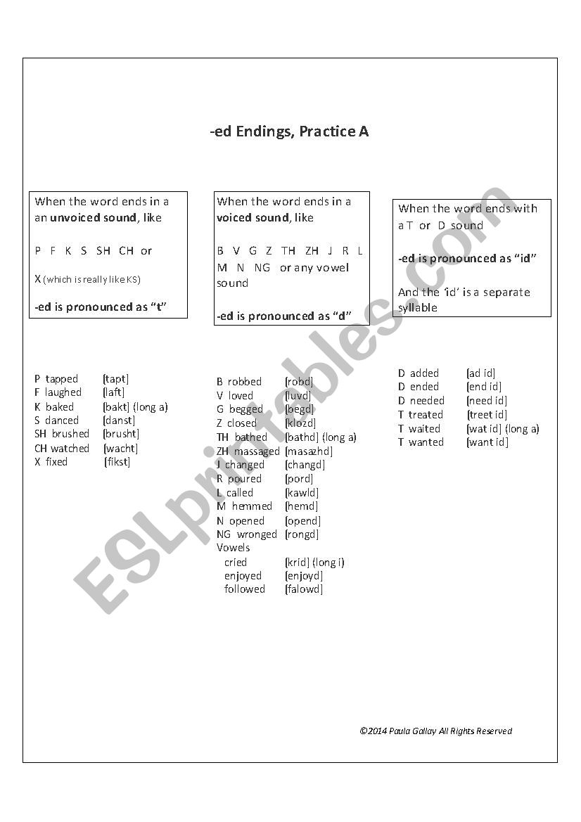 -ed Endings, Practice A - ESL worksheet by paula gallay