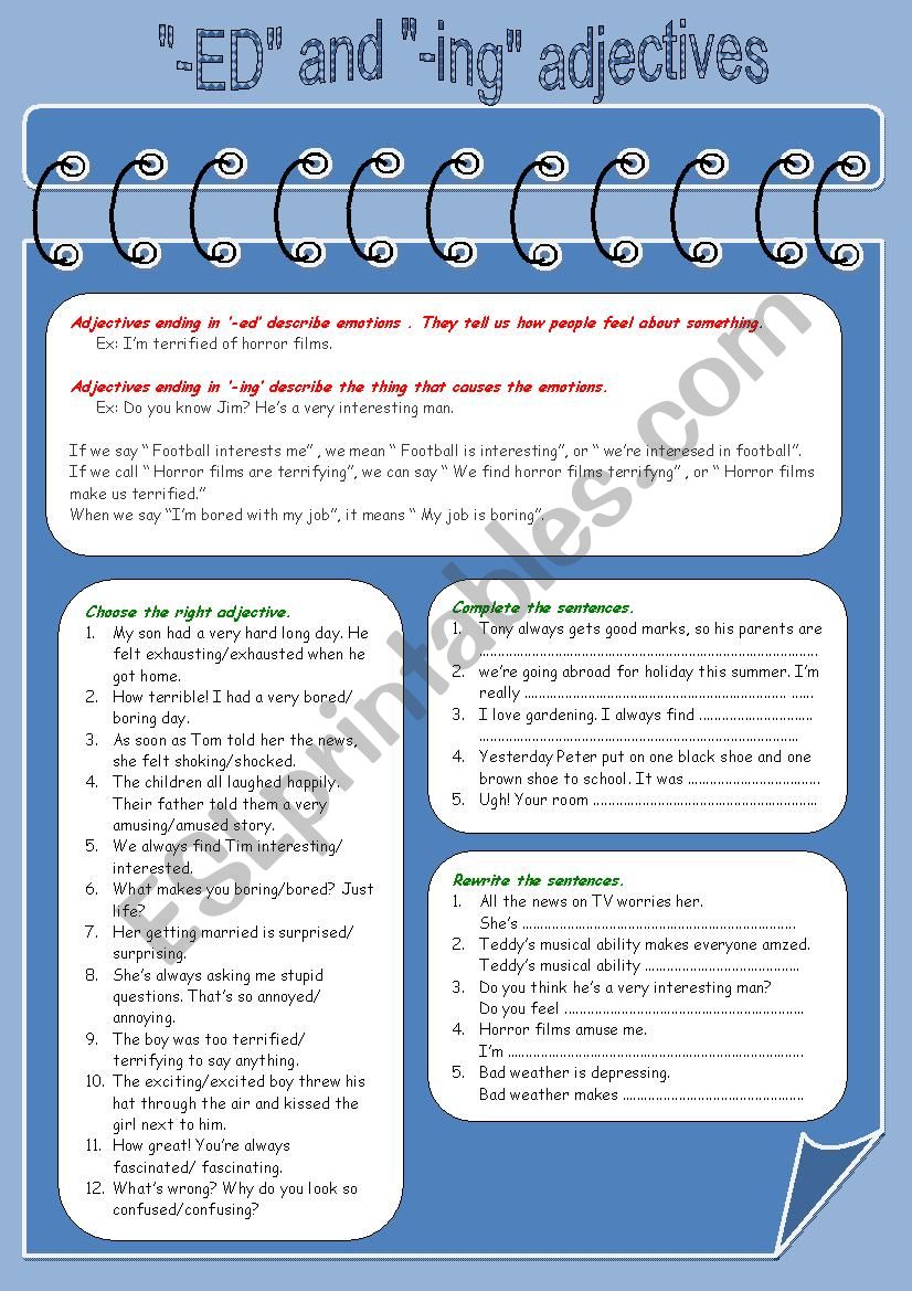 -ING or -ED Adjectives worksheet