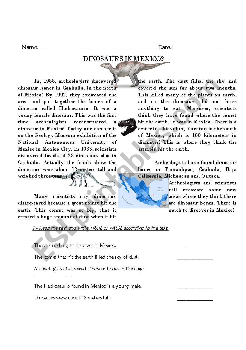 Dinosaurs in Mexico worksheet