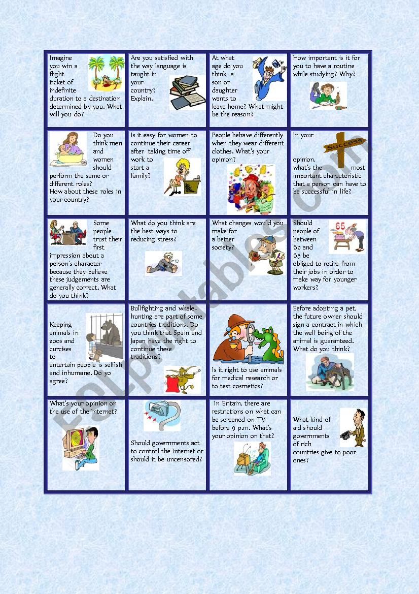 Speaking cards worksheet