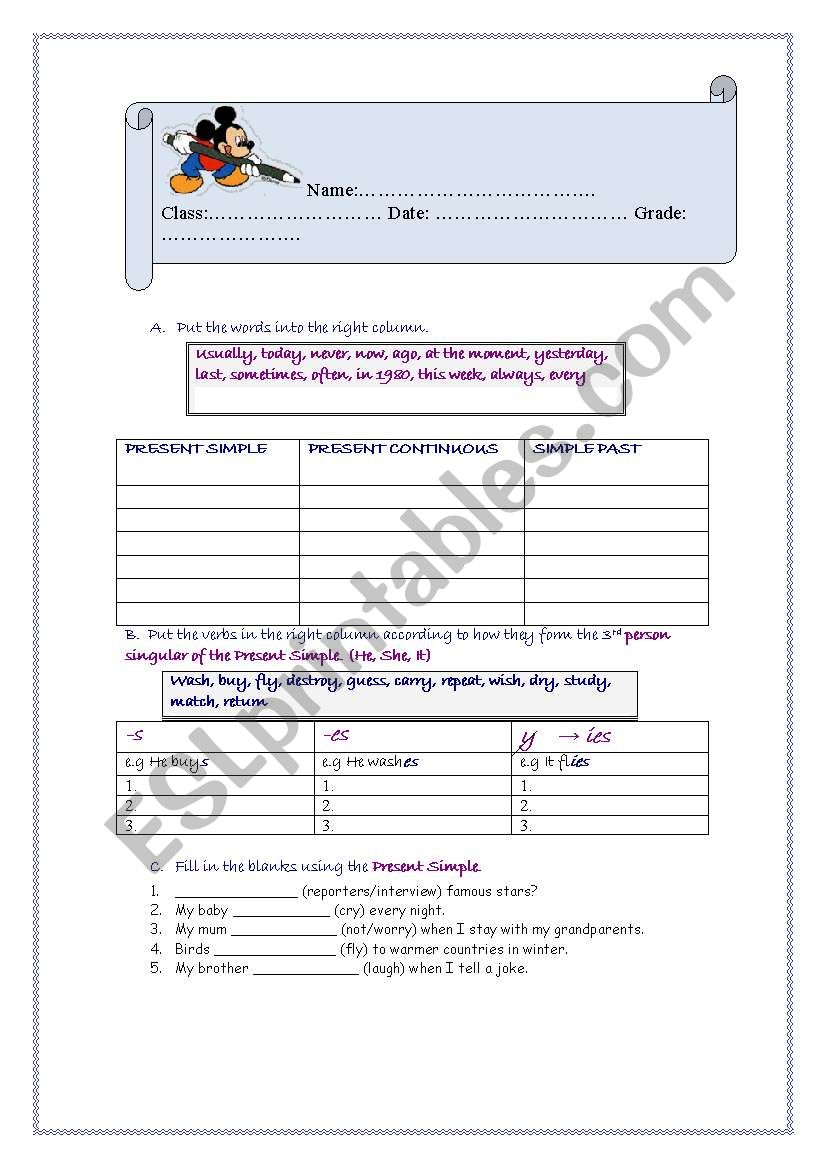 PRACTISING PRESENT SIMPLE AND CONTINUOUS