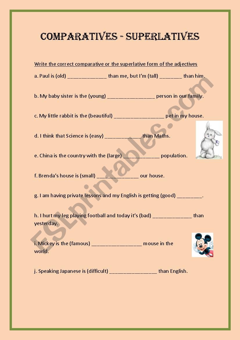 Comparatives Superlatives worksheet