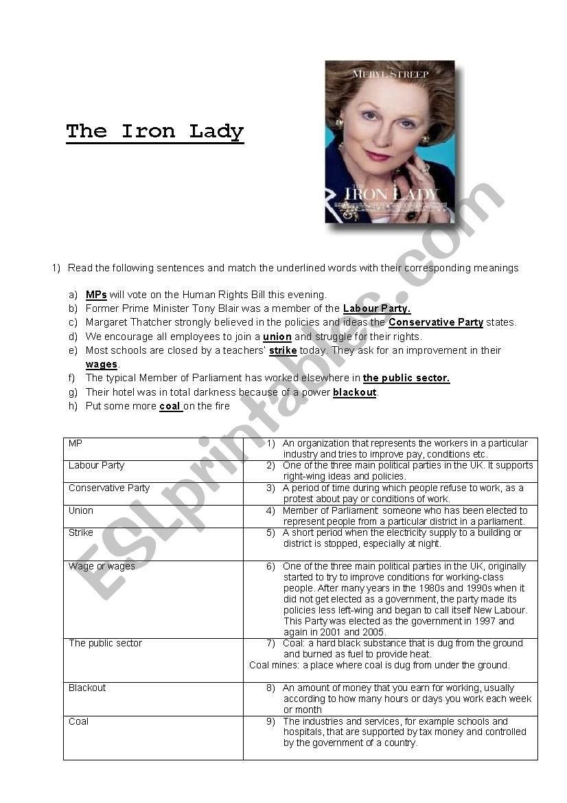 The Iron Lady worksheet