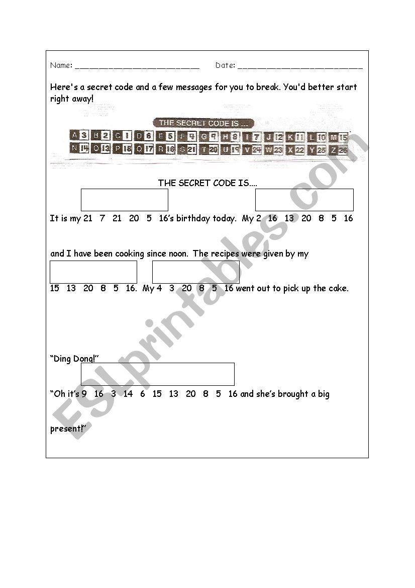 Secret code worksheet