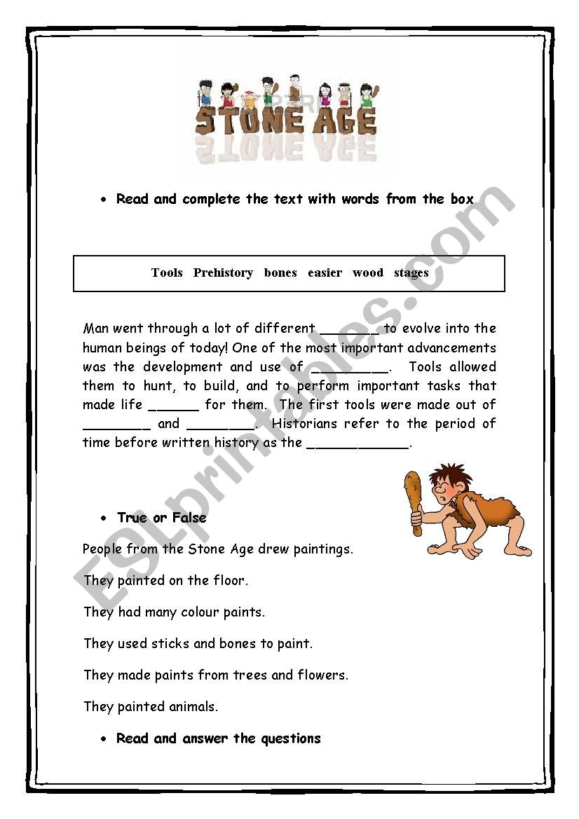 Stone Age Worksheets For Kids