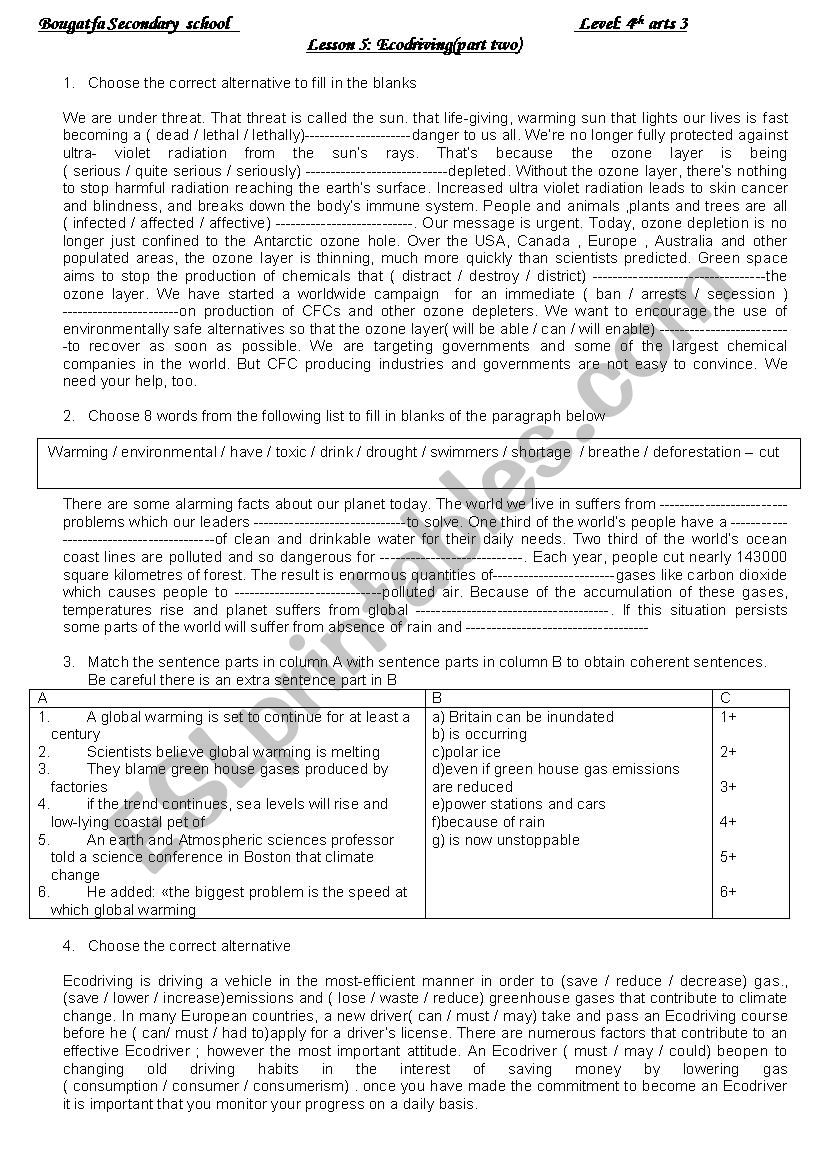Ecodriving (part2) Unit 4 lesson 5 fourth forms