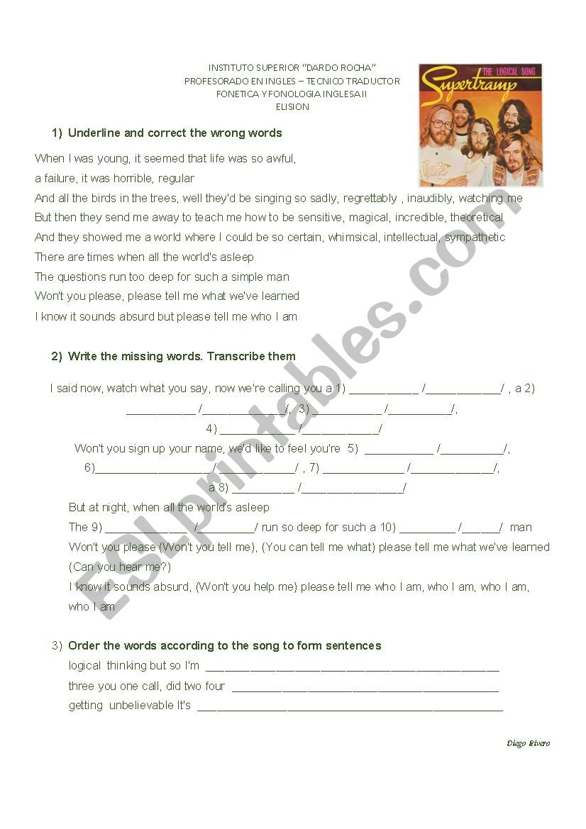 LOGICAL SONG worksheet