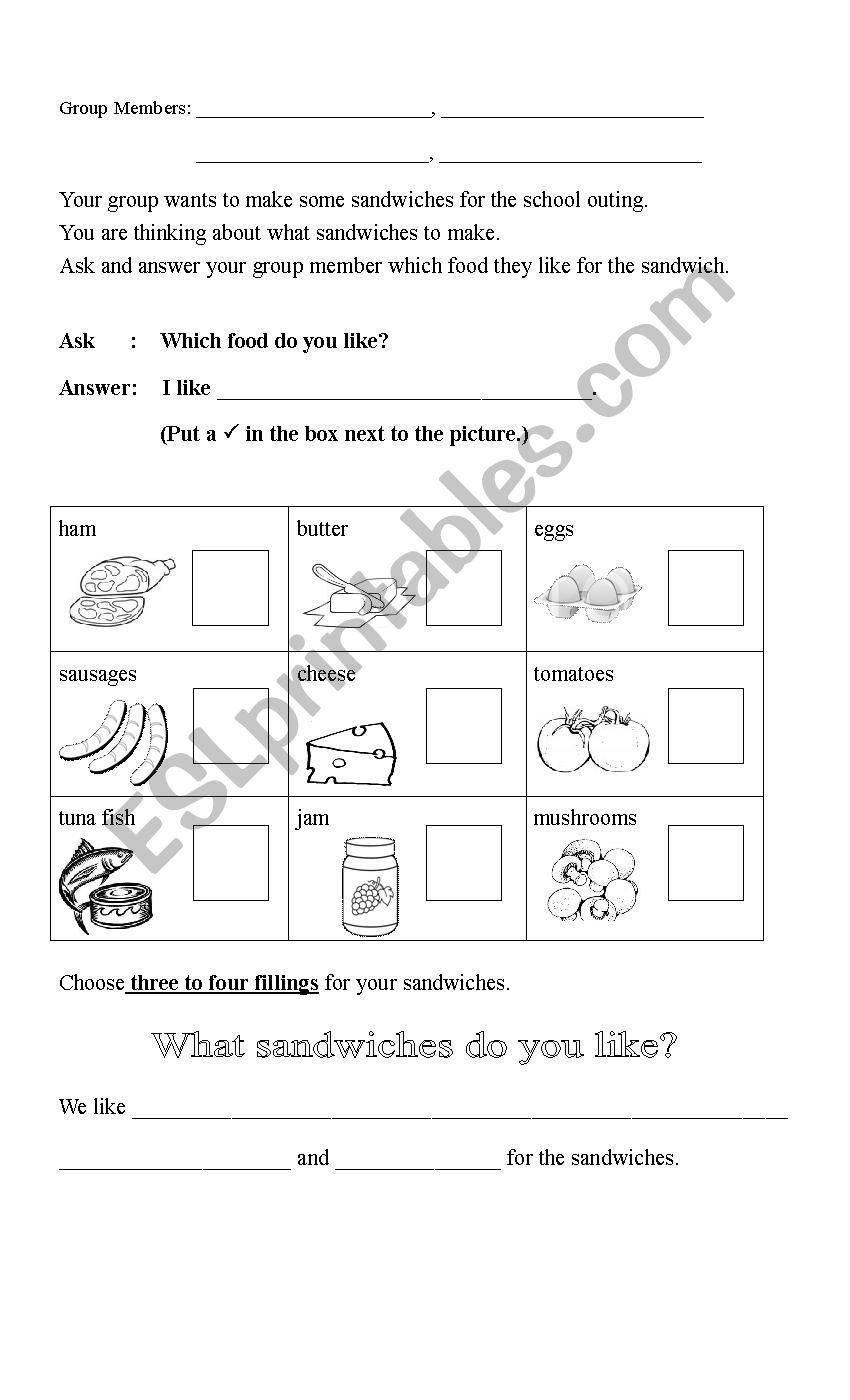Which food do you like?  worksheet