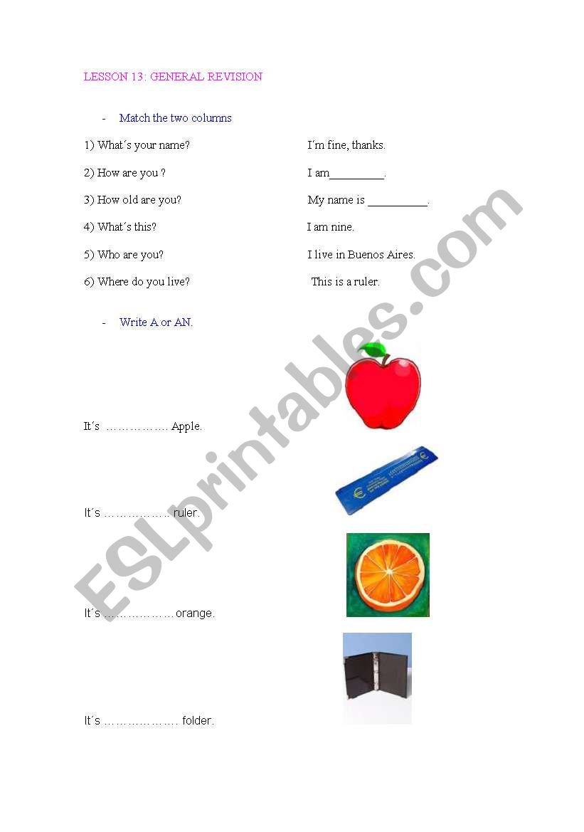 GENERAL REVISION worksheet