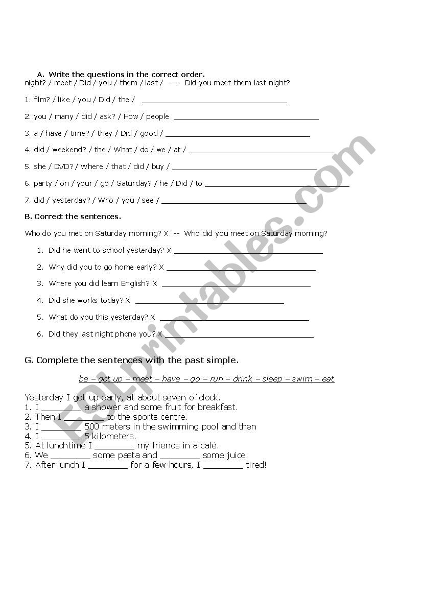 simple past worksheet worksheet