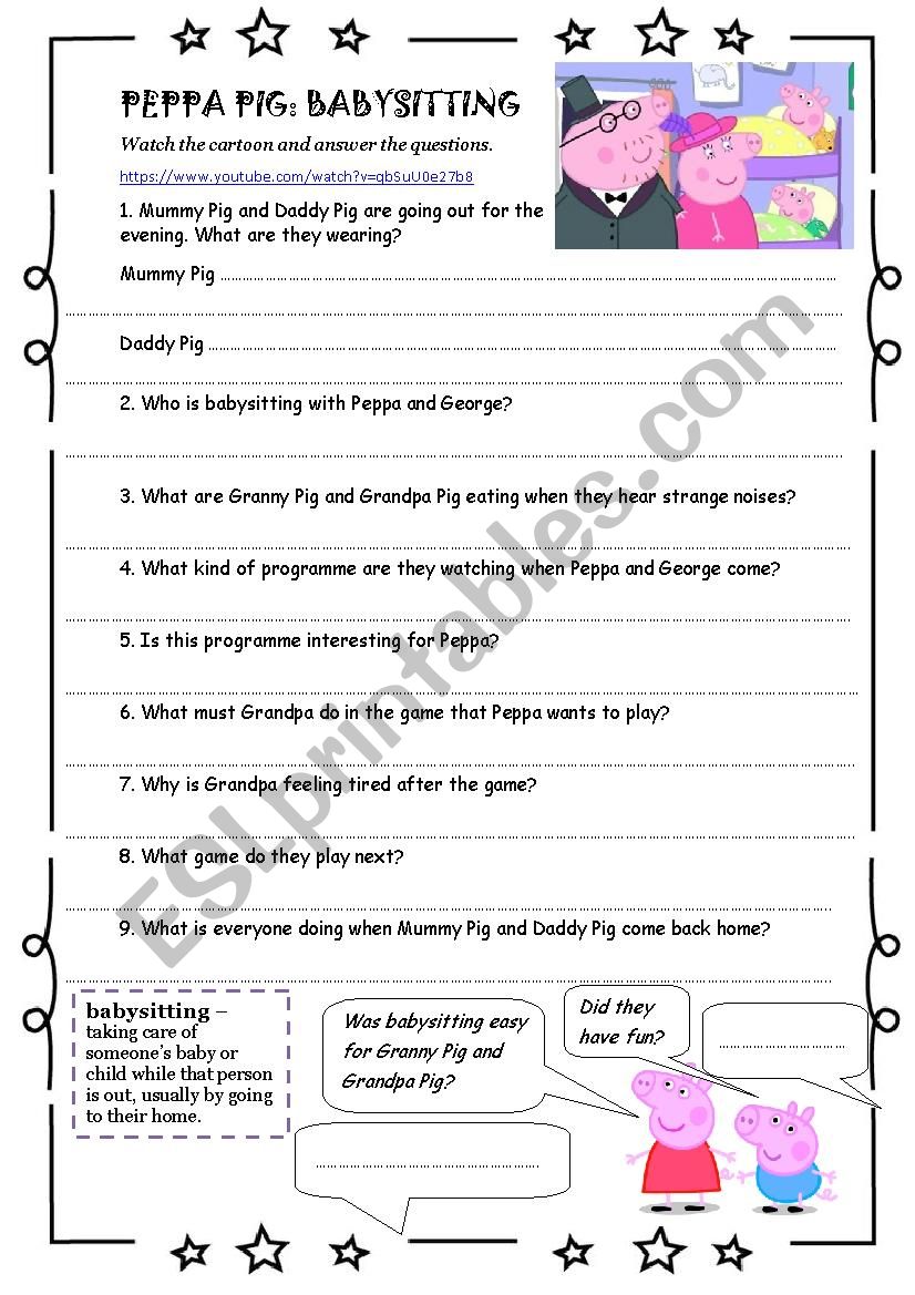 Peppa Pig: Babysitting worksheet