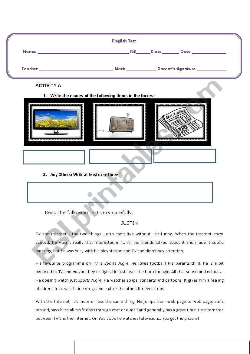 Test -Media worksheet