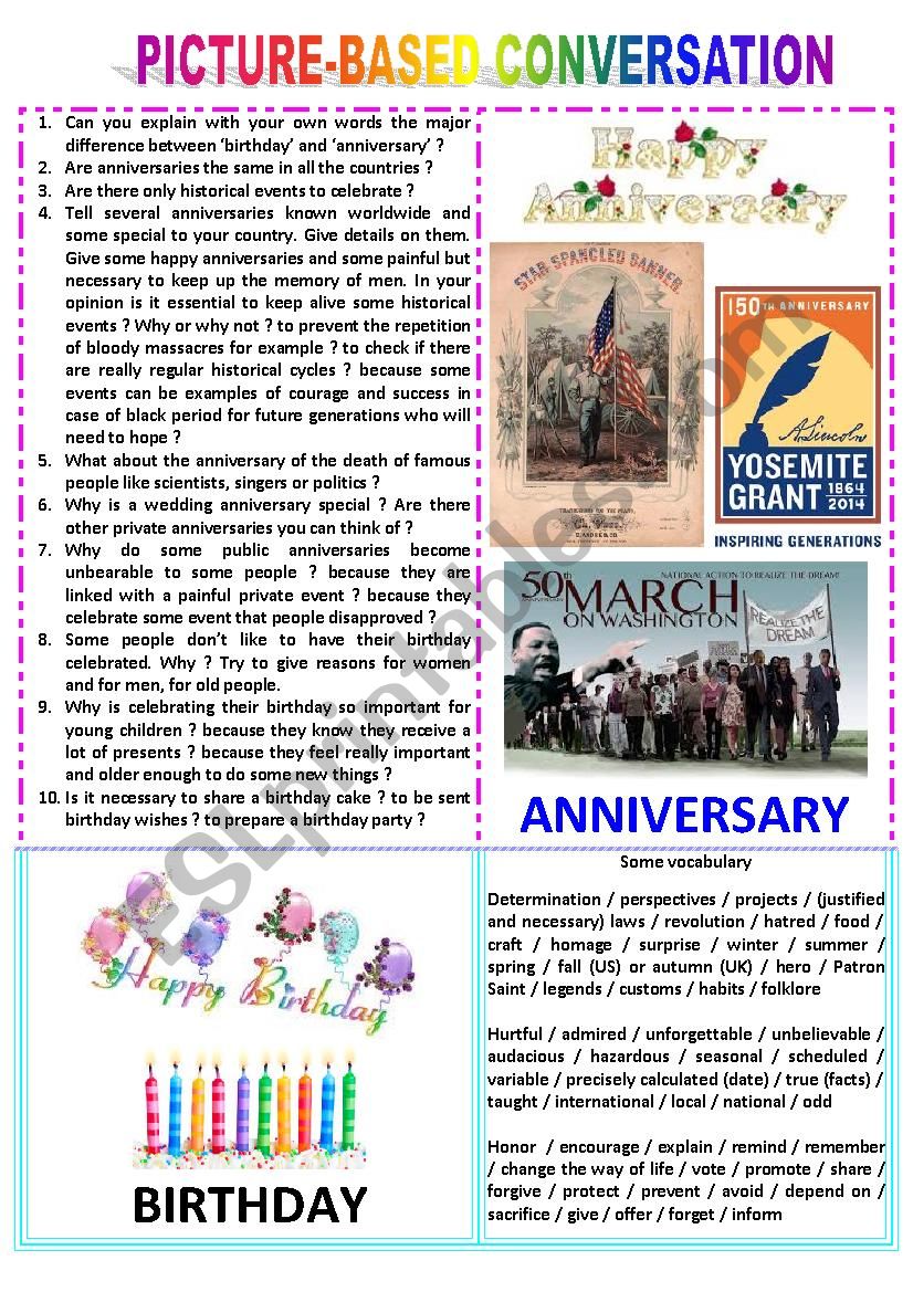 Picture-based conversation : topic 79 - birthday vs anniversary