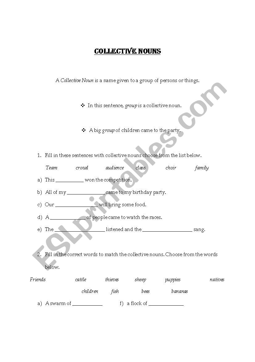 Collective Nouns worksheet