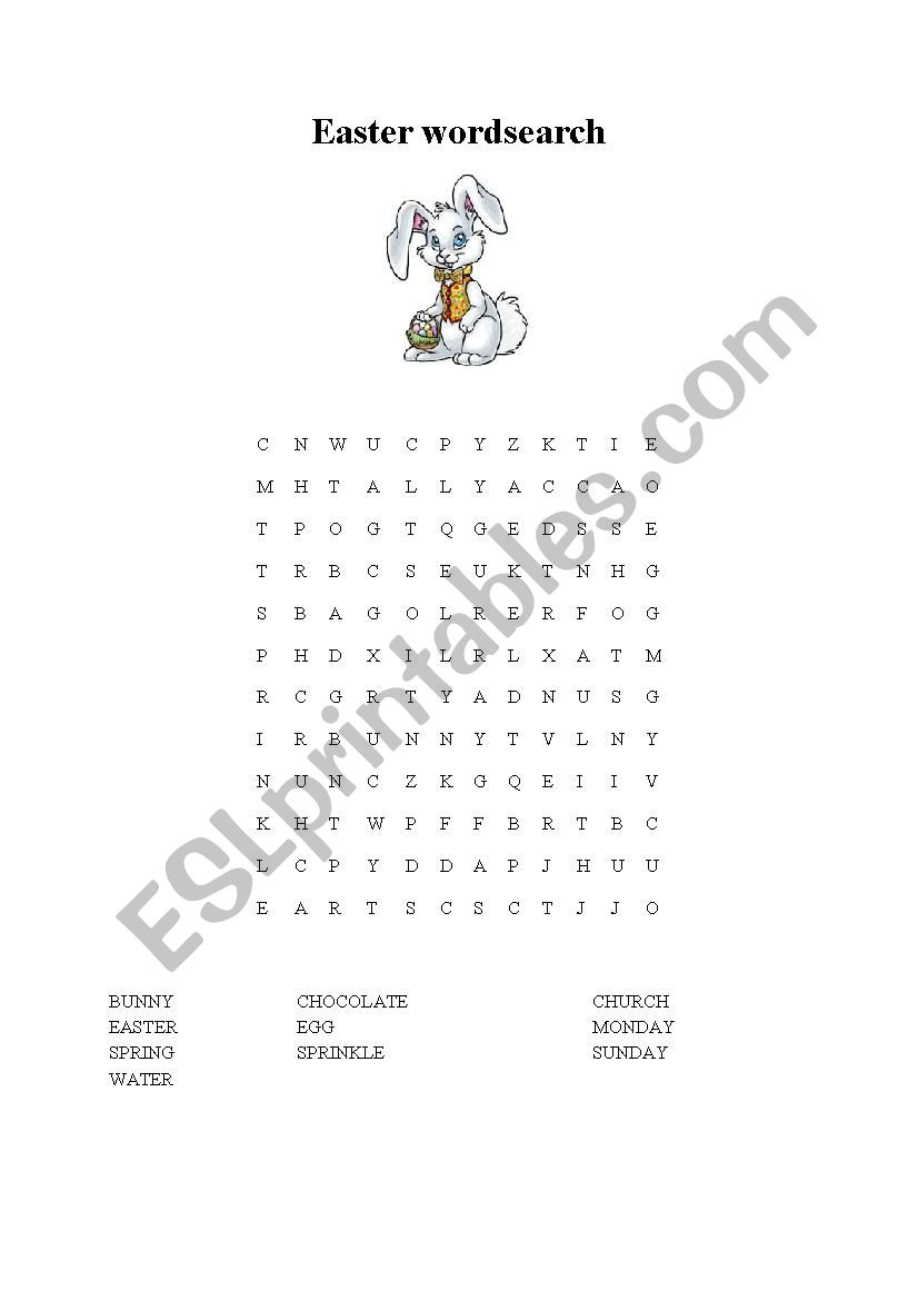 Easter wordsearch worksheet