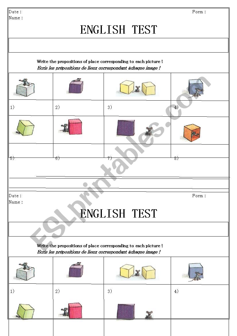 Prepositions of place worksheet