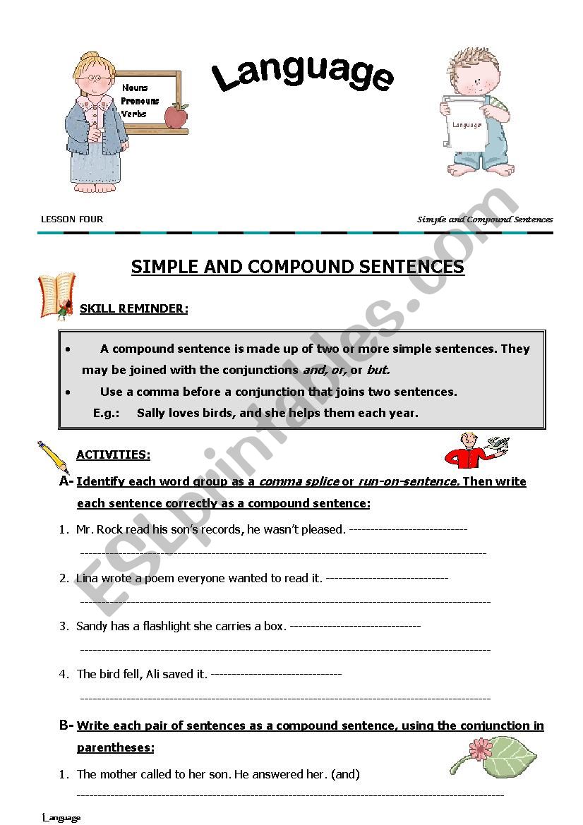 simple and compound sentence/ rules and activities