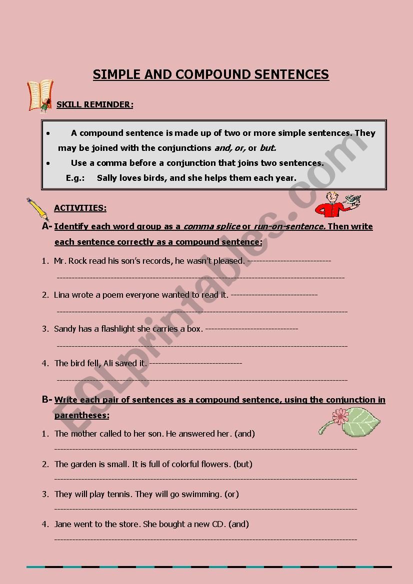 simple and compound sentence/ rules and activities