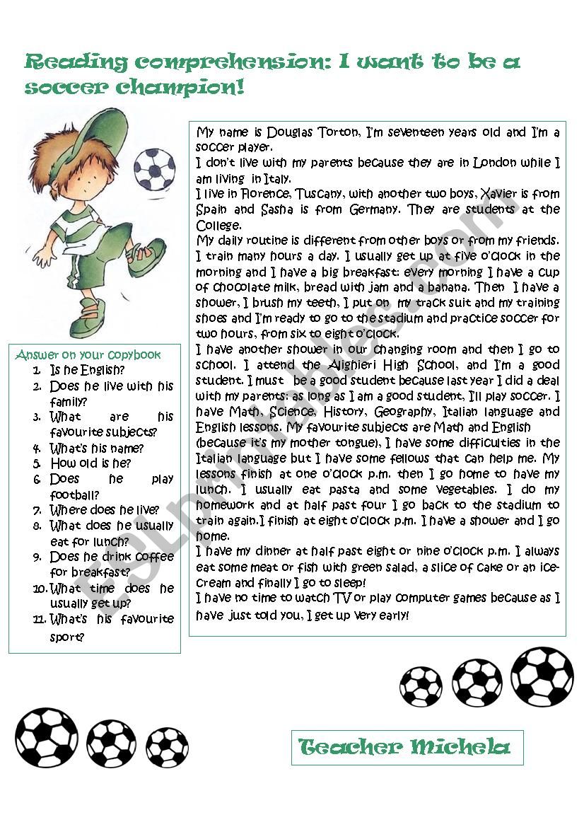Reading comprehension: I want to be a soccer champion!