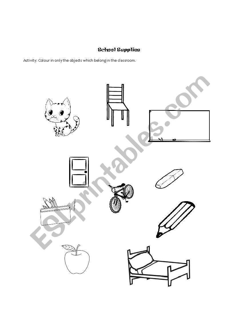 school objects worksheet