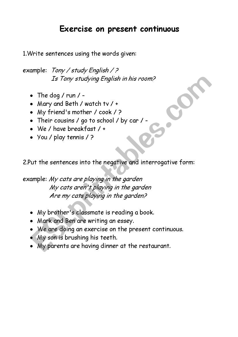 Exercise on Present Continuous
