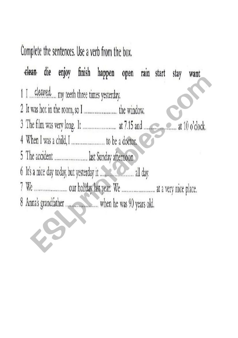 past simple regular verbs worksheet