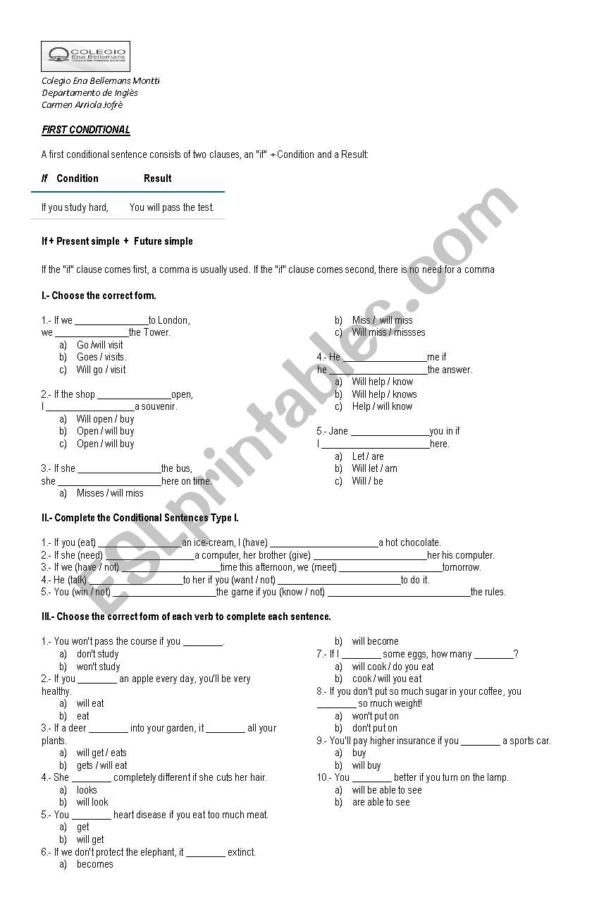 First Conditional worksheet