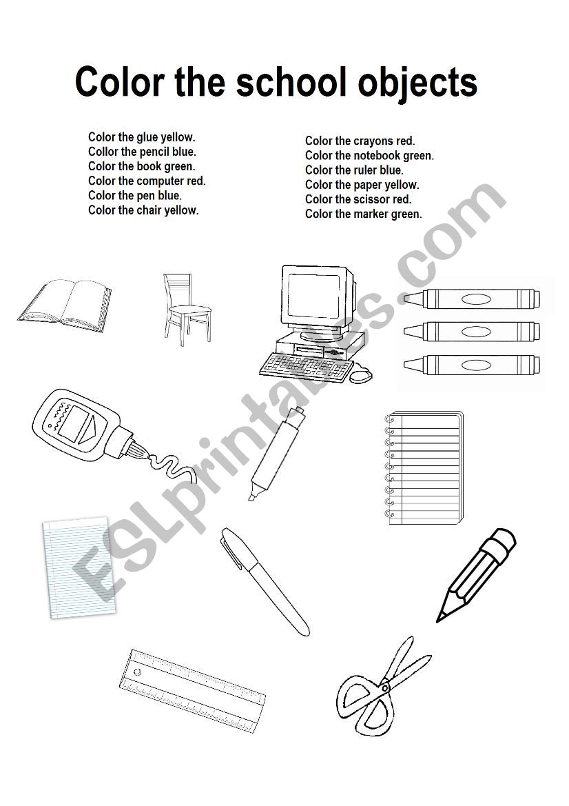 School Objects + Colors worksheet