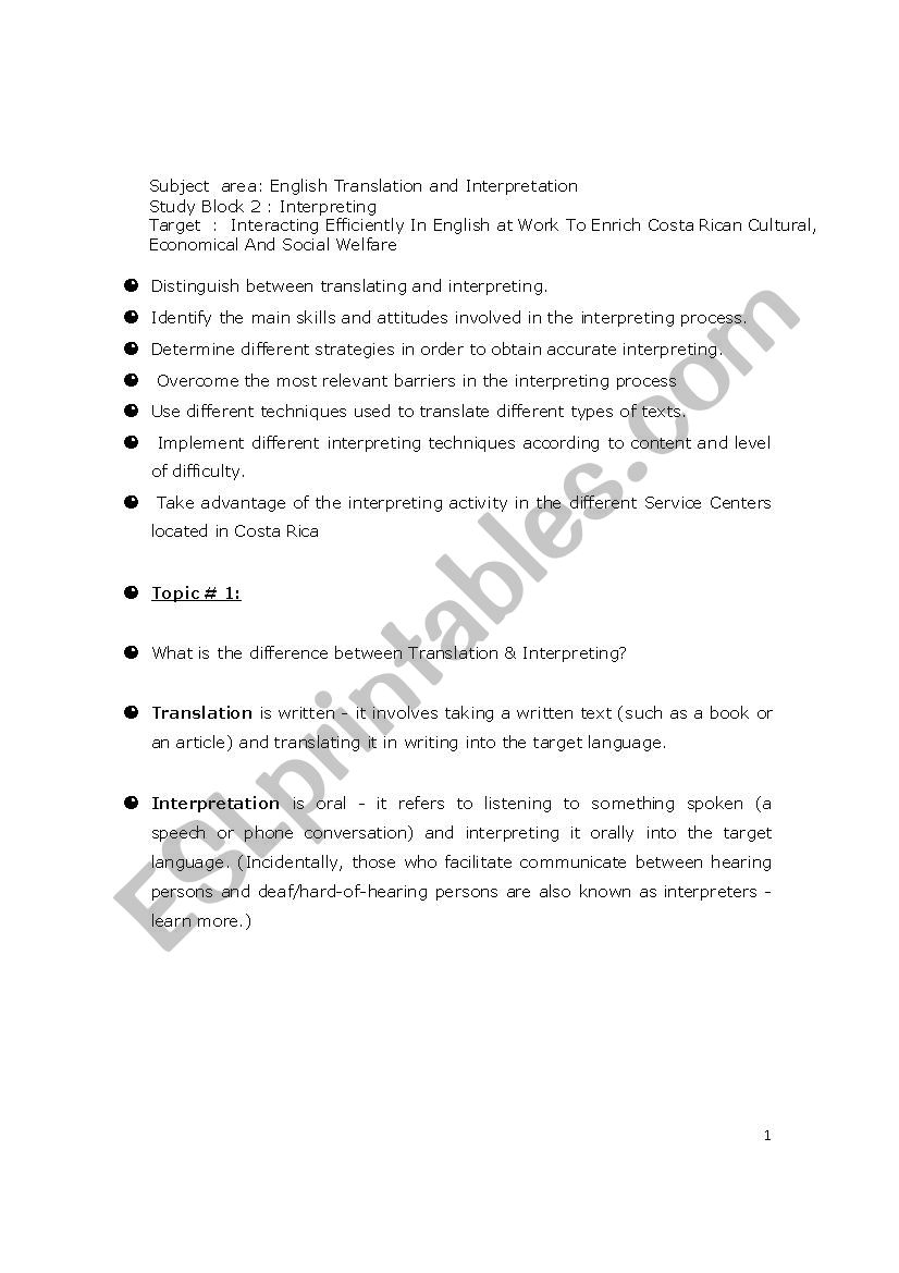 Booklet Interpreting  worksheet