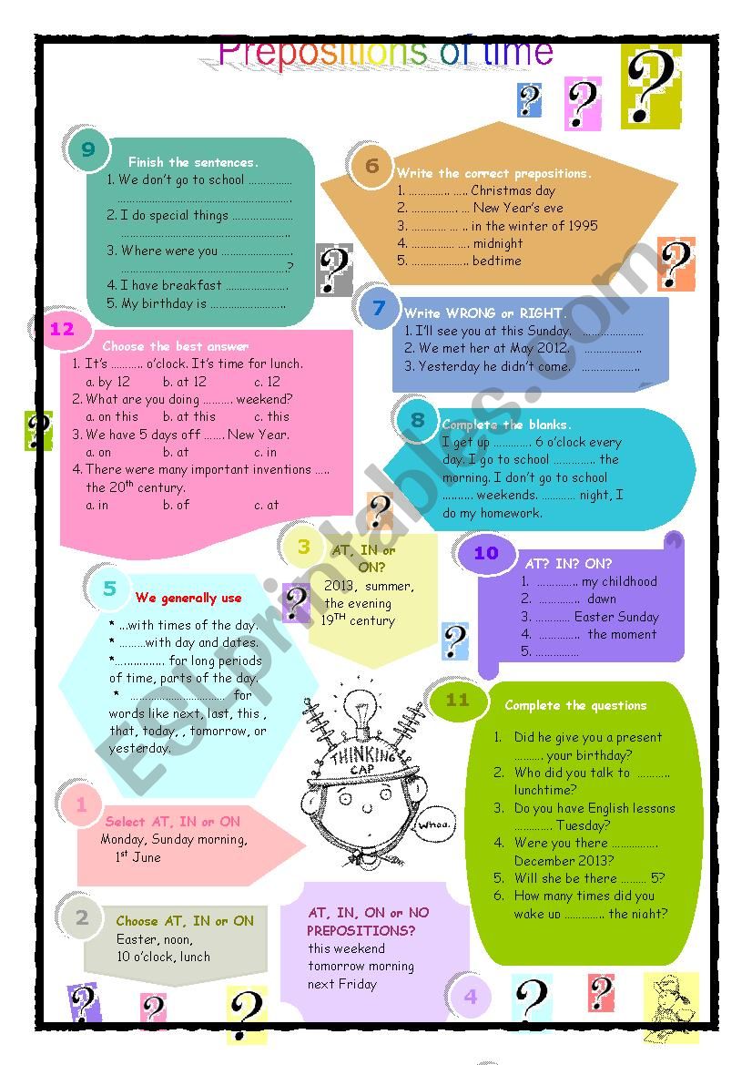 Prepositions of time worksheet