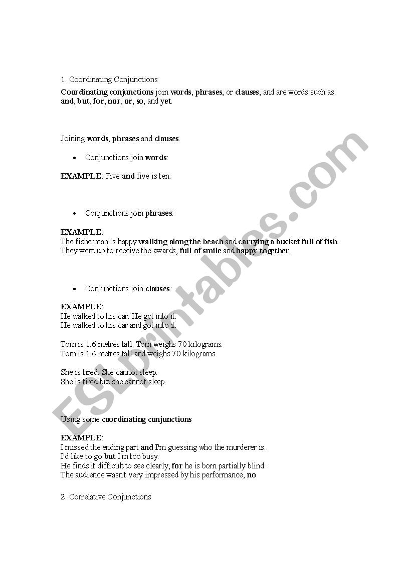 Conjuctions worksheet