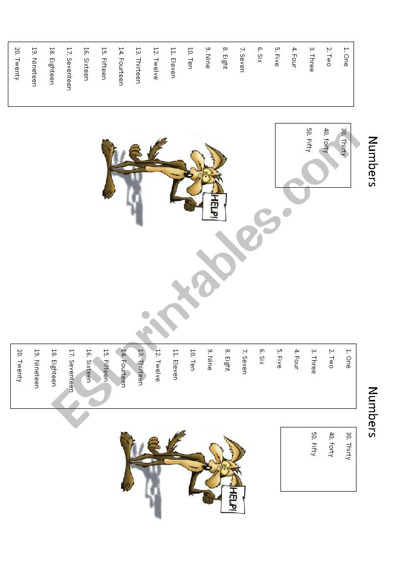 Numbers 0 until 50 worksheet