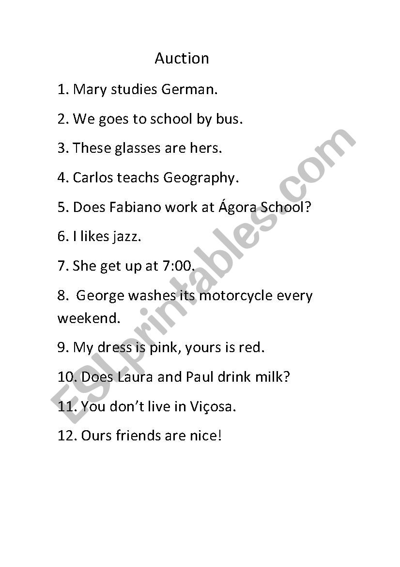 Auction  - Simple present and possessives 