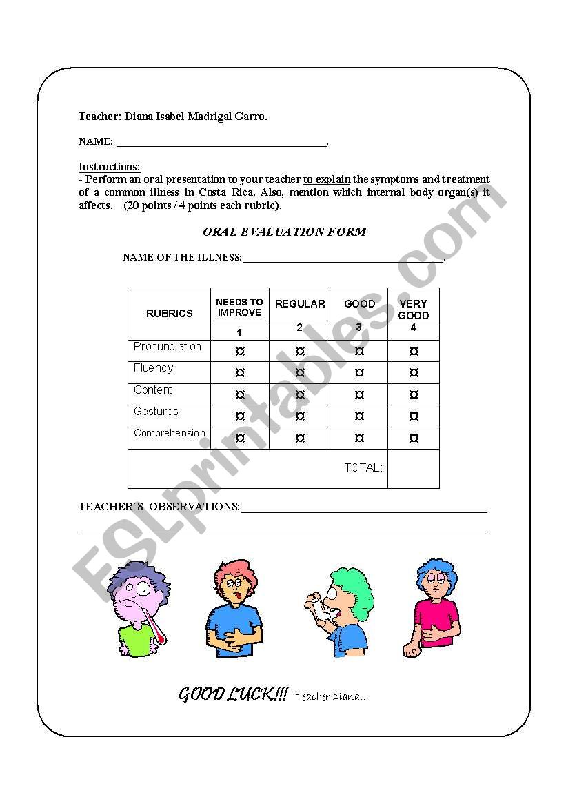ORAL EXAM FOR ELEMENTARY SCHOOL (ILLNESSES, TREATMENTS AND SYMPTOMS)