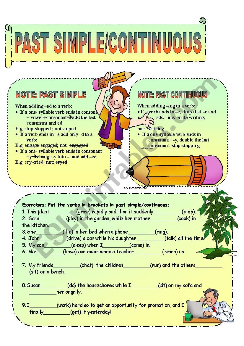 Past Simple/Continuous-spelling rules and exercises
