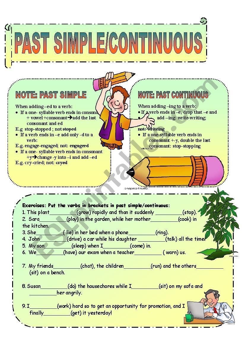 Past Simple/Continuous-spelling rules and exercises