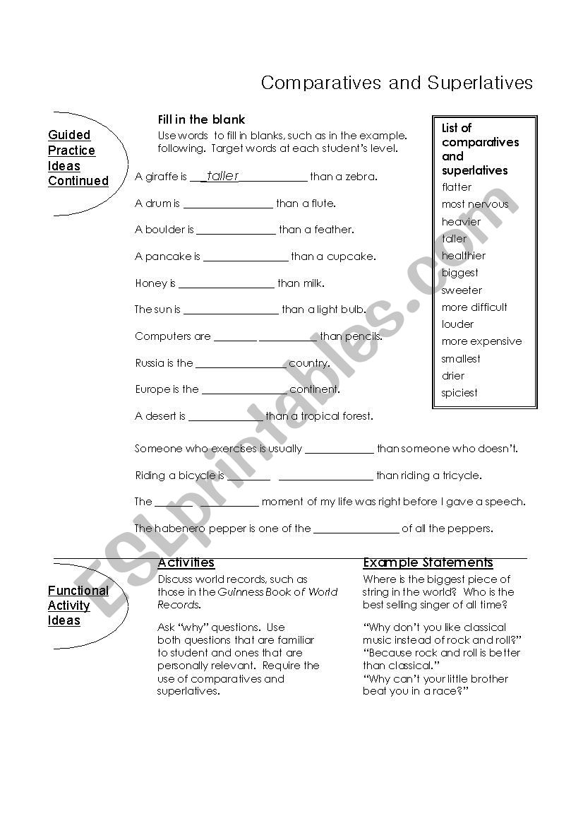 comparative worksheet