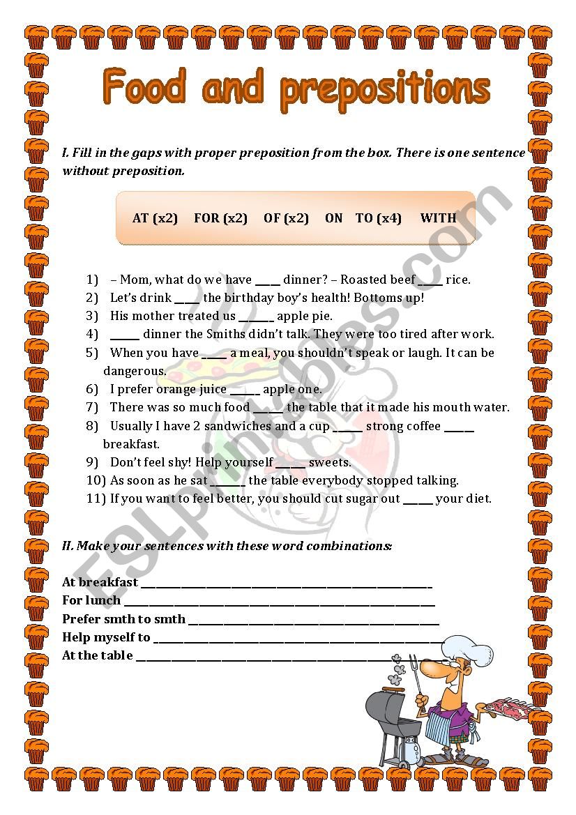Food and prepositions worksheet